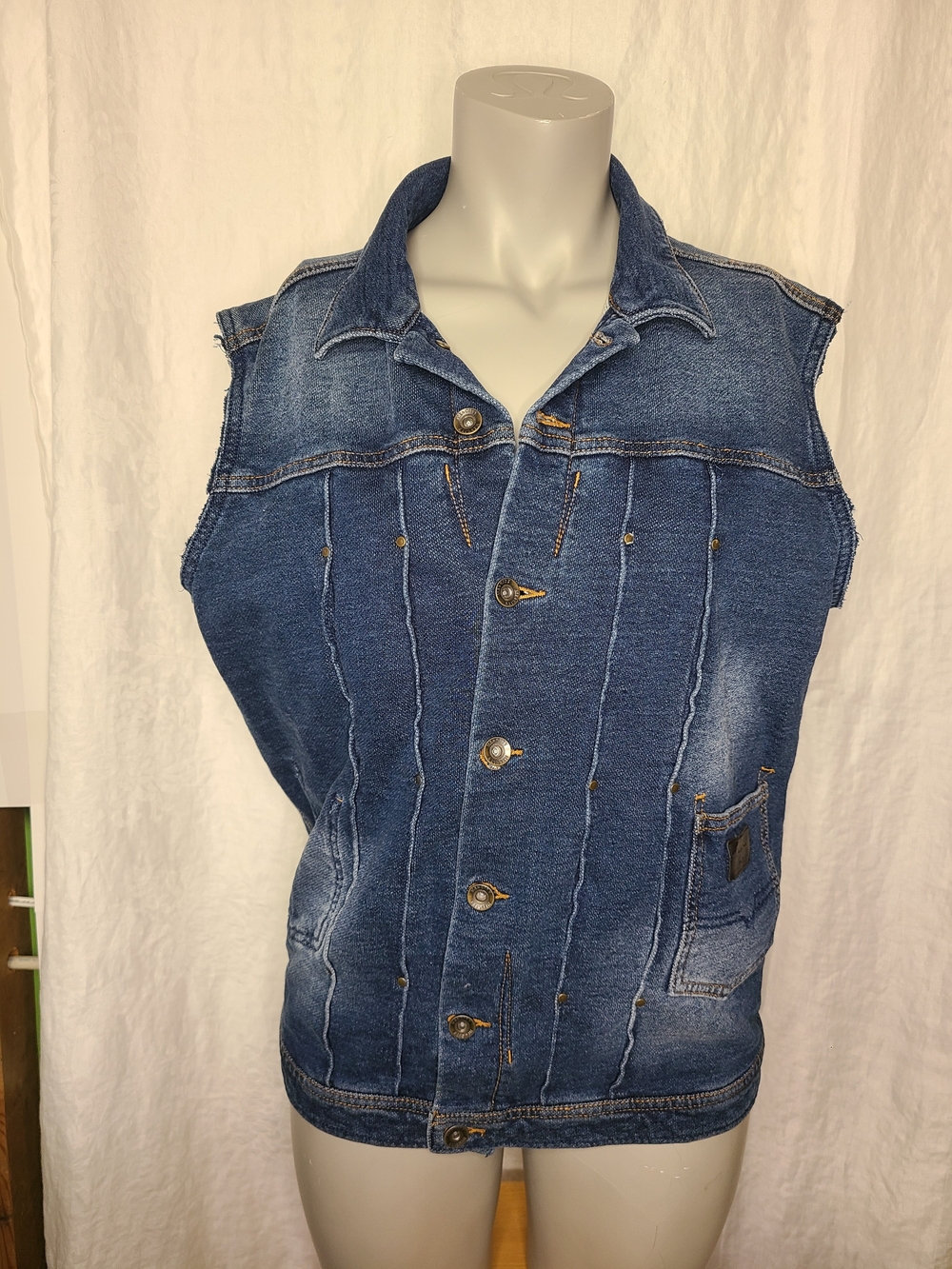 Sleeveless Denim Vest - Blue Washed Denim
